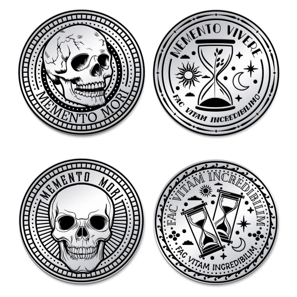 UNICRAFTALE Memento Mori Monete, clessidra, teschio, monete sfida, medaglioni, medaglioni per lo stoicismo quotidiano, meditazione, stoicismo, regali