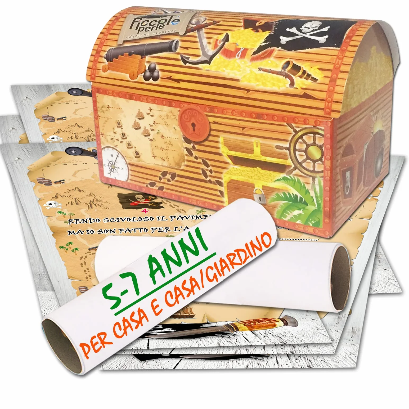 Caccia al tesoro con mappa in scatola per casa e casa/giardino 5-7 anni - per feste di compleanno - giochi per bambini