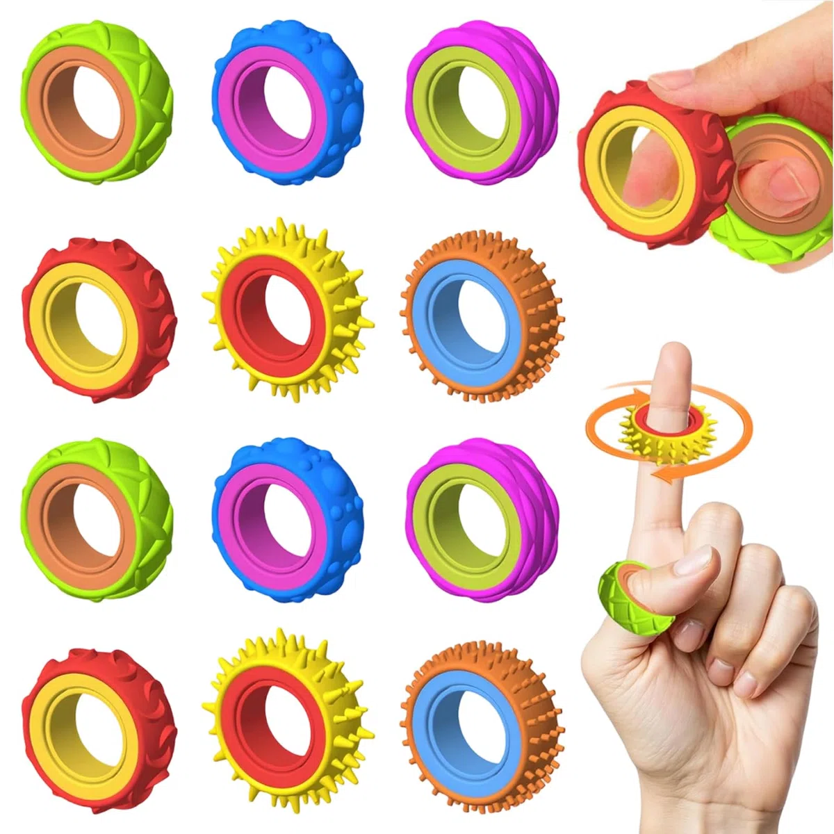 12 Pezzi Anelli Antistress per Agopressione, Fidget Anello Toys, Fidget Anello Toys per Adulti, Finger Spinner Rings, per Terapia di Sollievo Dall'Ansia, Antistress, Autismo e ADHD