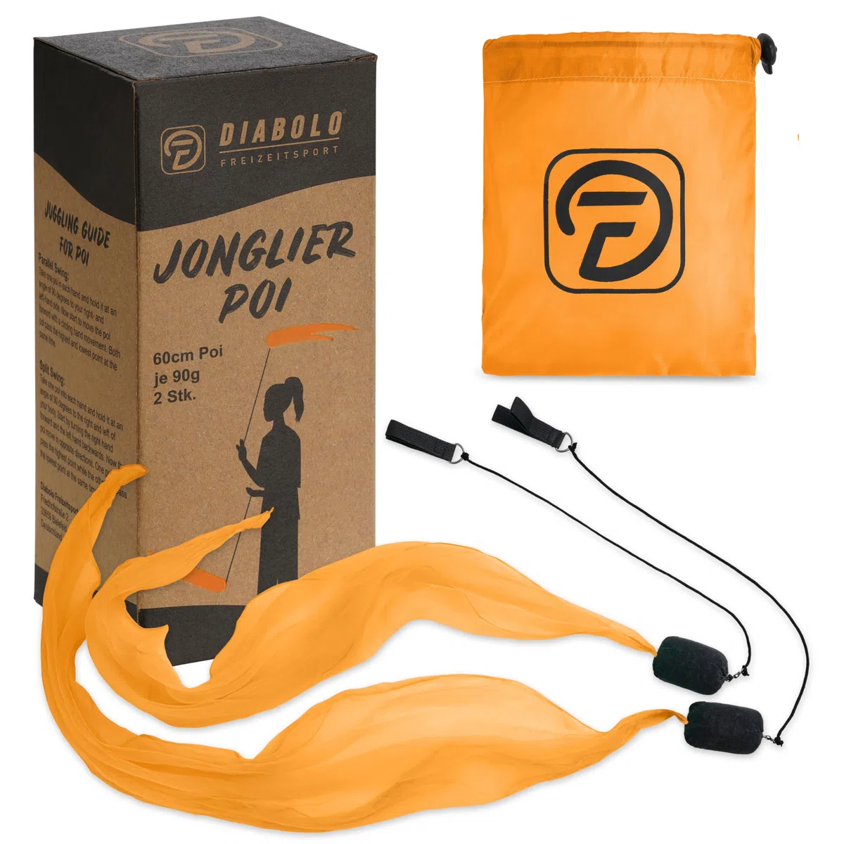 Diabolo Freizeitsport UV Luminoso Poi in Arancio - Angel Wings Spinning Pois. Spiral Pois, Soft-Pois per Principianti e Professionisti