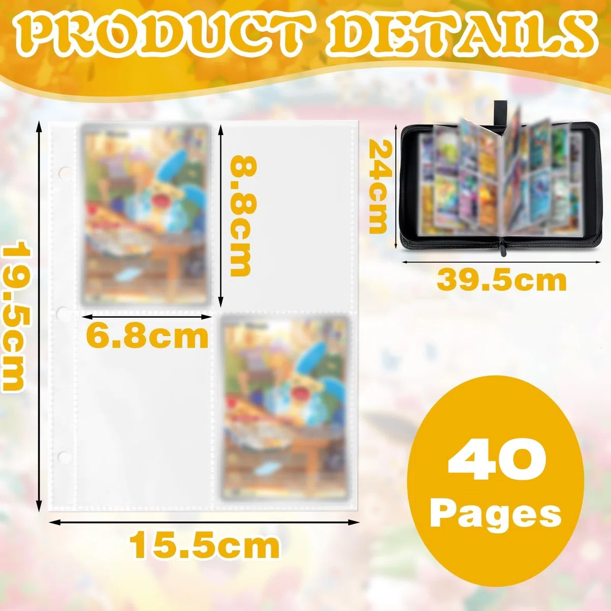 Raccoglitore Carte Pokemon, Album Carte Collezionabili, 50 Pagine per 400 Cartes, Album Porta Carte Impermeabile