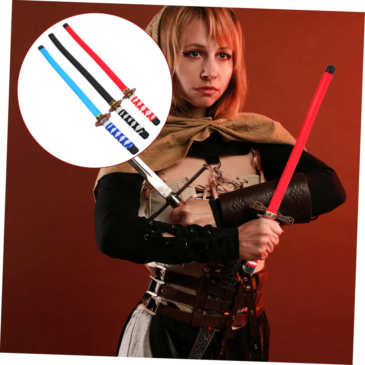 KOMBIUDA Set 3pezzi Spade Giapponesi Giocattolo per Cosplay Samurai, Accessori da Costume in Plastica Sicura, per Feste e Role Play