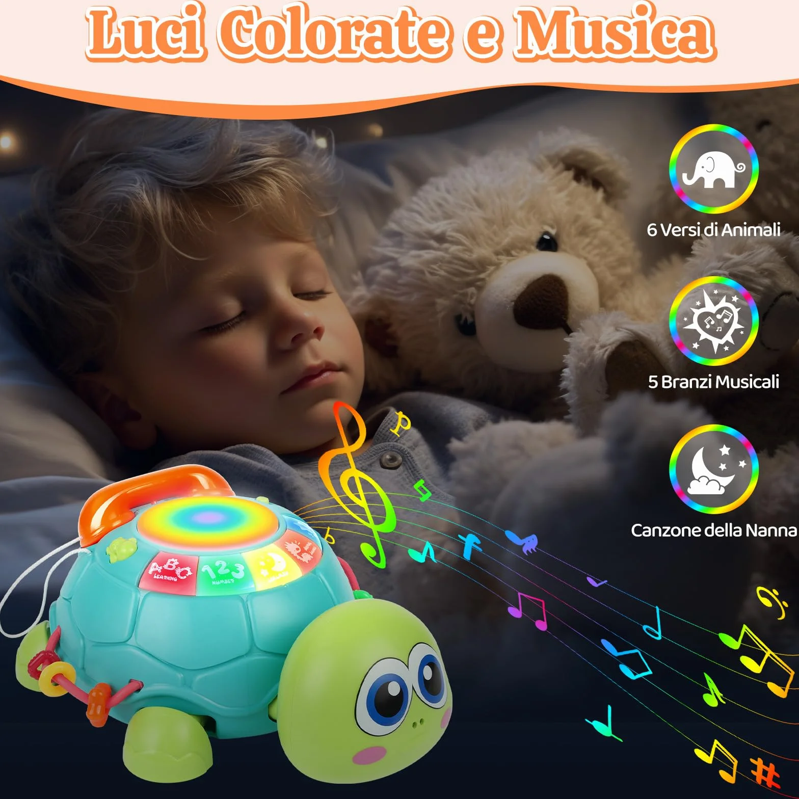 Herenear Gioco per Gattonare Neonato, Giochi Musicali per Bambini 1 Anno, Gioco con Musica e Luci, Tummy Time, Giochi per Neonati, Compleanno e Natale per Neonati