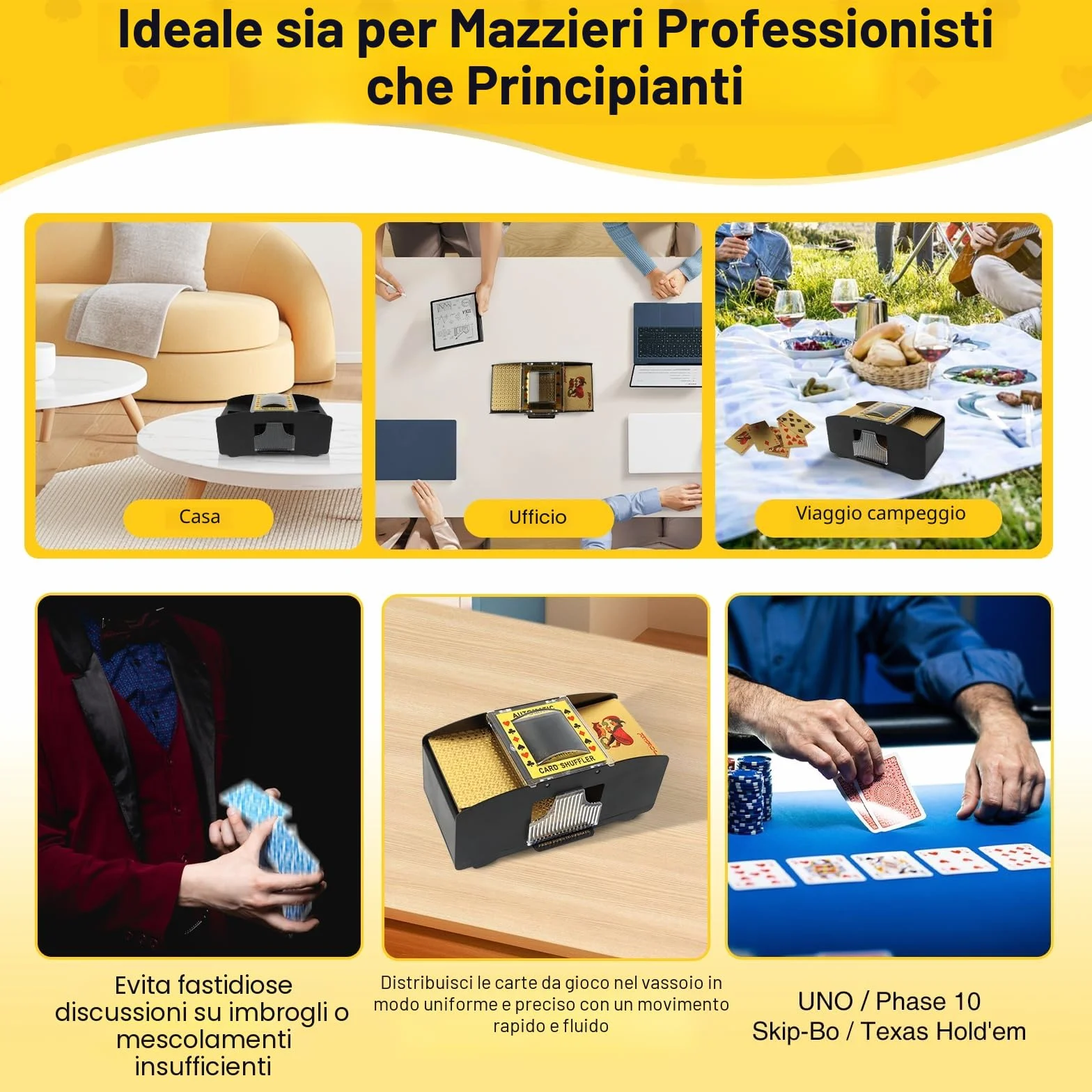 MXTIMWAN Distributore Carte da Gioco Elettronico, Mischia Carte Automatico a 2 Mazzi, USB/Batteria Mescolatore Carte da Gioco, Mescolatore Carte da Gioco per Uno, Poker, Burraco, Blackjack