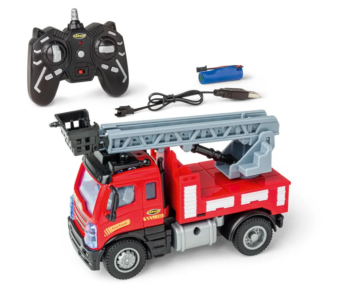 Carson 1:50 Nano City Pompieri 2.4GHz – Auto radiocomandata, veicolo RC, autonomia di 40 minuti, giocattolo per bambini, mezzo da costruzione, auto telecomandata, rosso