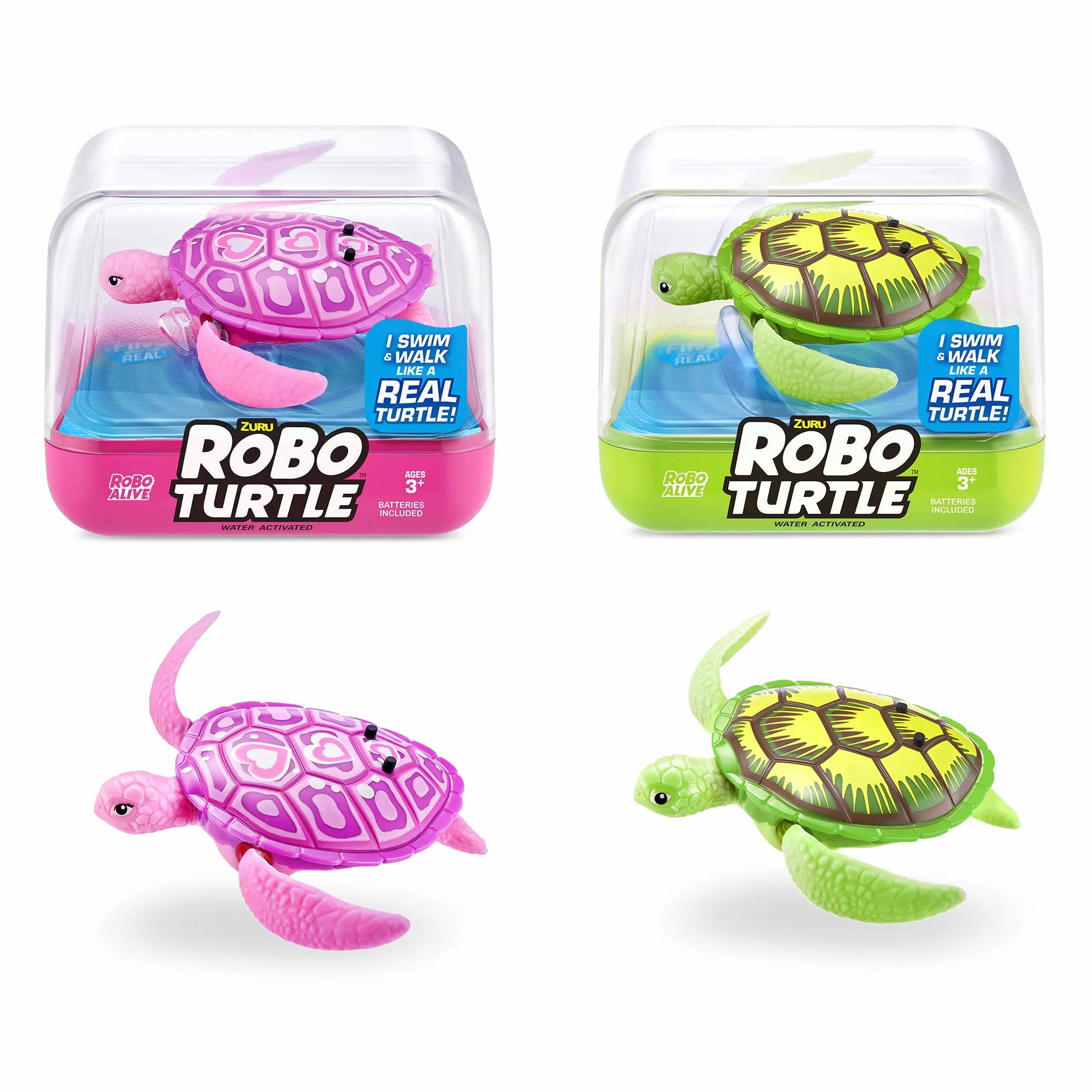 ZURU Robo Turtle Tartaruga robotica che nuota giocattolo da bagno confezione da 2 rosa e verde
