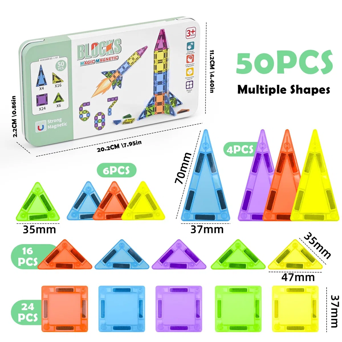 50 Pezzi Mini Costruzioni Magnetiche da Viaggio, Mini Piastrelle Magnetiche Bambini da Viaggio, Blocchi Magnetici per Bambini 3+ Anni, Giochi da Viaggio Regalo per Bambini 3+ Anni