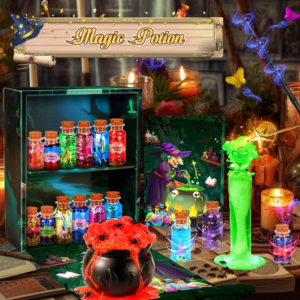 TEBOKHAD Pozioni Magiche Bambina, 20+ Kit per Pozioni Fatate Lavoretti Creativi Con Calderone Magico, Set Di Pozioni Magiche, Regalo Di Natale, Compleanno, Giocattolo per Bambini 6-12 Anni