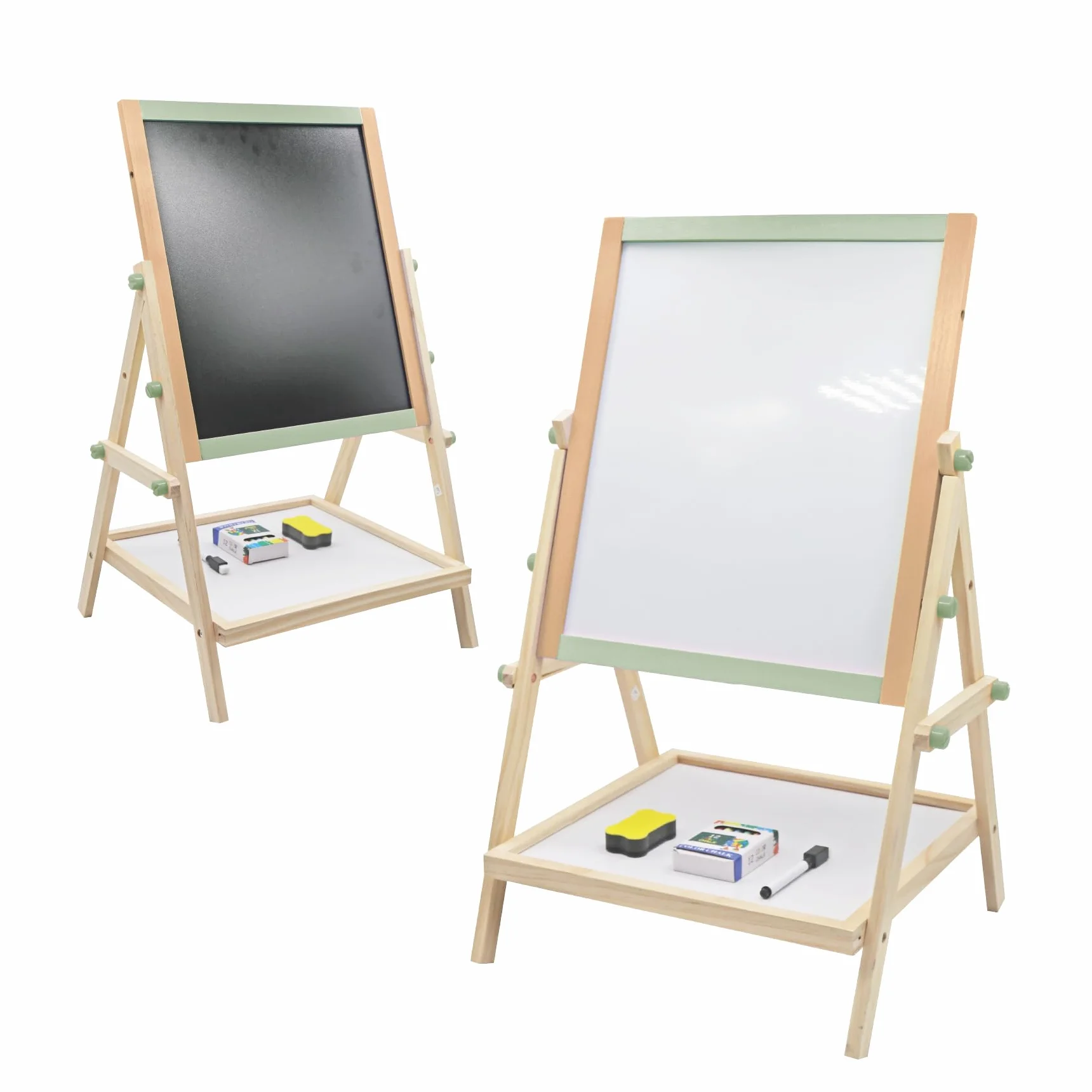 BUDDY BABY Creative Board - Lavagna creativa per bambini Montessori - Doppia faccia con cavalletto - Include scatola di gessetti, 2 gomme e 1 Boli - Dimensioni: 65 x 37 x 35