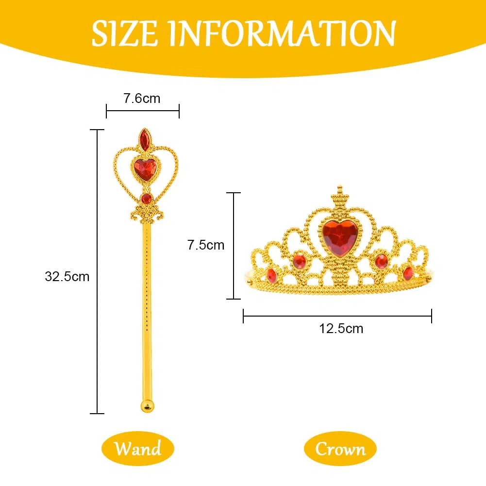 Vicloon Belle Cosplay Costume, Principessa Belle Carnevali Costume Vestito da Ragazza con Principessa Corona, Principessa Bacchetta, Festa di Compleanno Natale Holloween Cosplay Party, 130CM