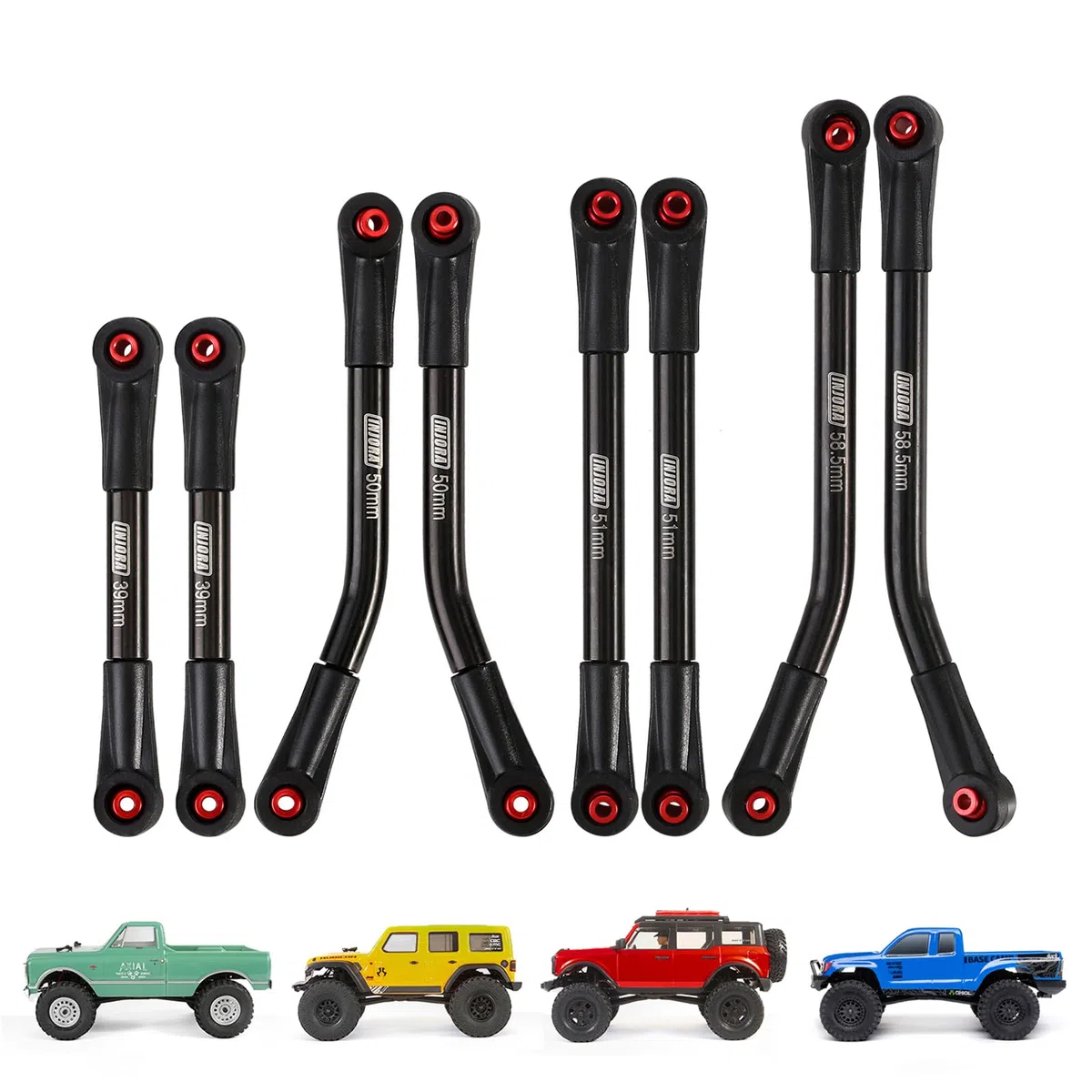 INJORA RC Links Set Liquidazione Elevata Accessories per SCX24 C10 JLU Bronco Base Camp Axial 1/24 RC Crawler Auto Upgrade Truing Parts 8 pz（Nero）