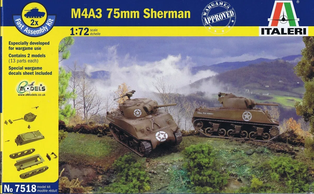 Italeri 7518 - M4a3 75mm Sherman - Fast Assembly (2 Pcs) Model Kit Scala 1:72