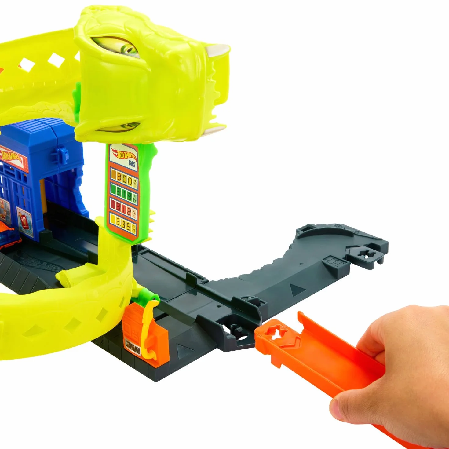 Hot Wheels - Attacco del Serpente, Set con Stazione di Servizio e Pista Spirale, 2 modalità di Gioco e Veicolo in Scala 1:64 Incluso, Giocattolo per Bambini, 4+ Anni, JBM63