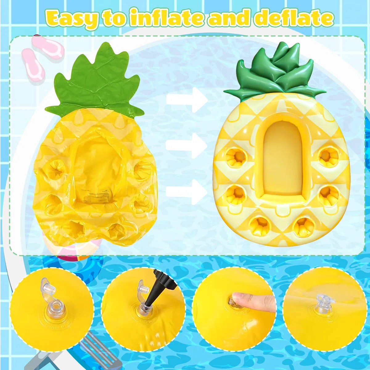 Portabevande gonfiabile, galleggiante, per bevande 2 in 1 e snack, per piscina, 8 fori, grande capacità, bellissimo portabottiglie gonfiabile, per l'estate e per la piscina