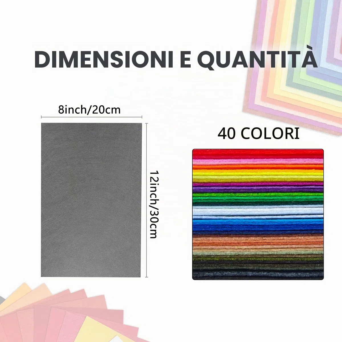 Feltro Artigianale, Foglio di Feltro 40 colori, Tessuti per Cucire, Panno in Tessuti per Decorazioni Fai da Te e Progetti per Feste per Bambini (20x30cm)