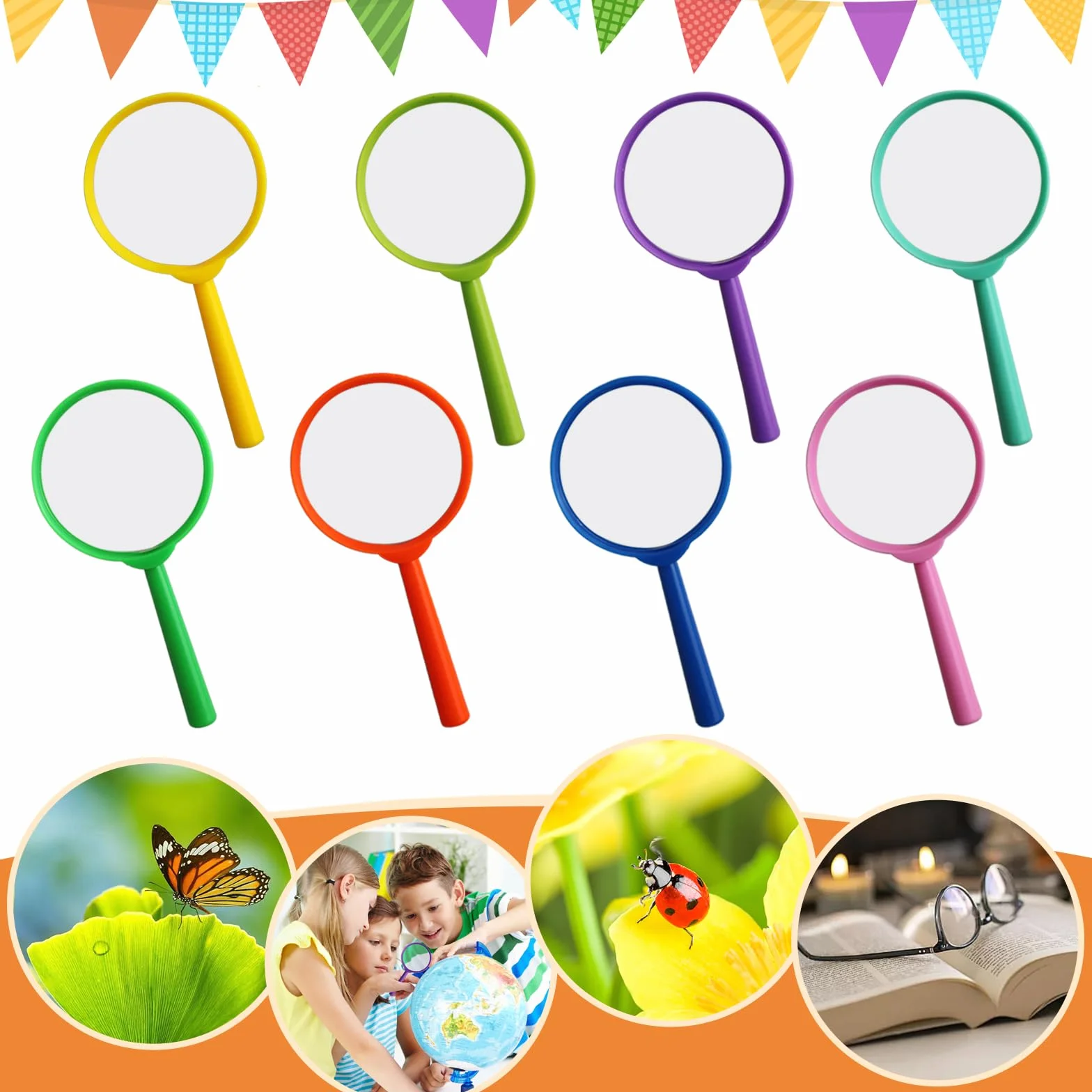 Lente di ingrandimento per bambini, 24 pezzi, per bambini, lente d'ingrandimento per bambini, idea regalo di compleanno per bambini (8 colori)