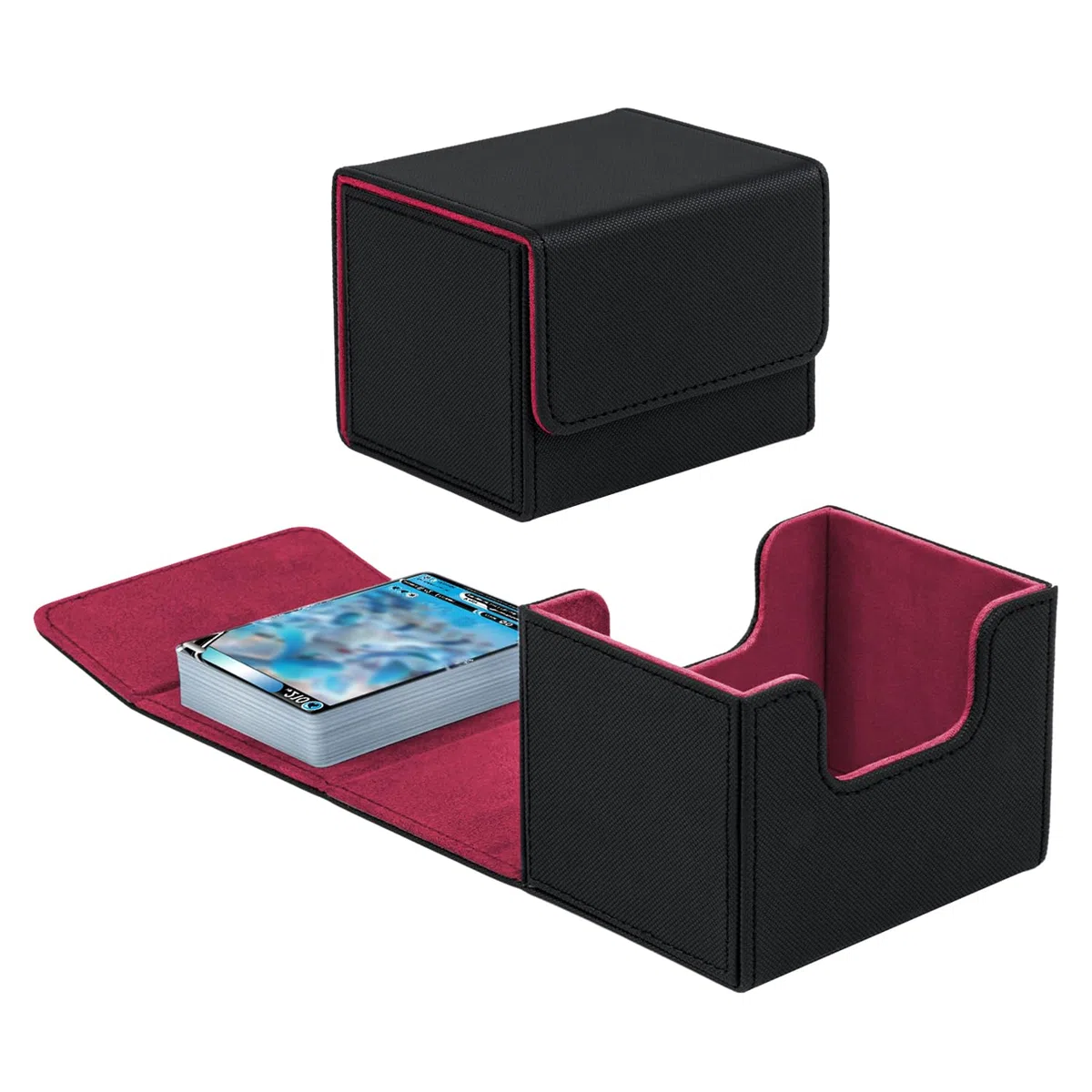 Mcbazel Deck Box Porta Mazzo per MTG Deck Box, Porta Carte Magic, Scatola Porta Carte di per 100+ Carte a Manica Singola, Porta Carte Magic Commander TCG, Custodia in Pelle PU - Nero/Rosso