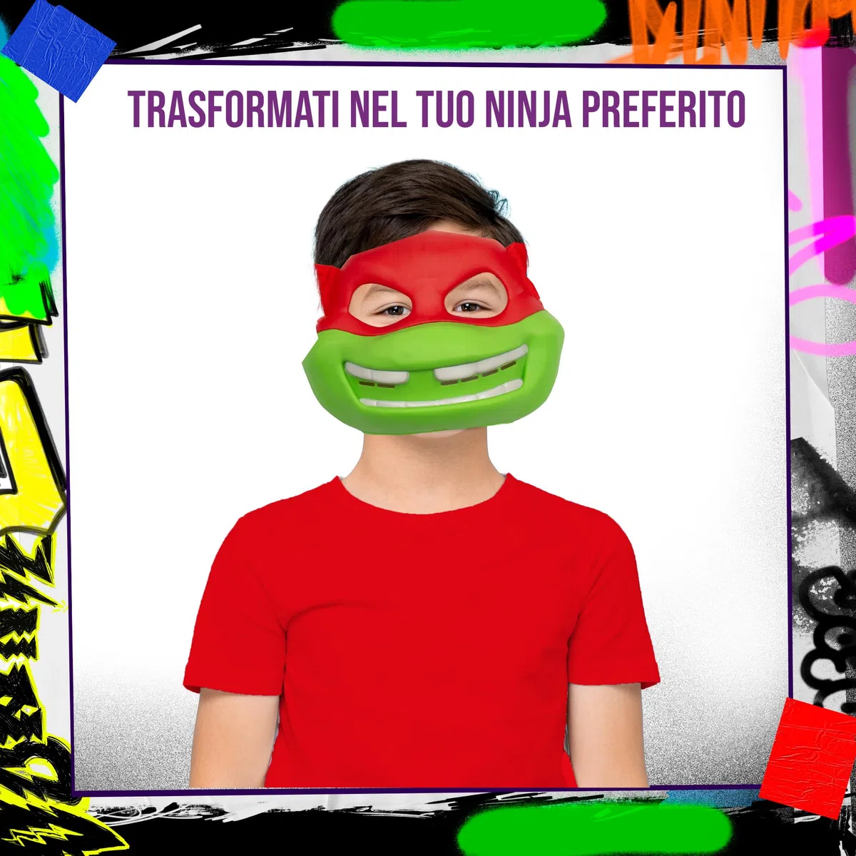 Giochi Preziosi – Maschera Raffaello Tartarughe Ninja Caos Mutante, Maschera Carnevale Raffaello Con Elastico e diventare la tua Tartaruga Preferita, Costume da Ninja, Per Bambini A Partire Da 4 Anni