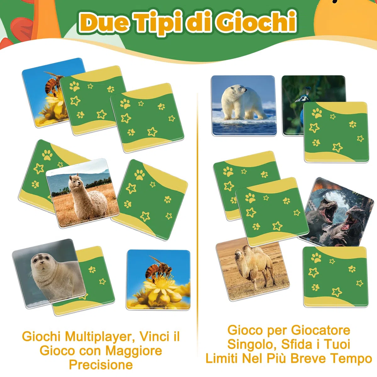 Tigvio Memory - Memory Gioco per Bambini, Divertente Memoria per Adulti e Bambini con 60 paia carte da 5.2x5.2 cm, Adatto come Regalo per Bambini dai 3 Anni e Animali e Appassionati Della Natura