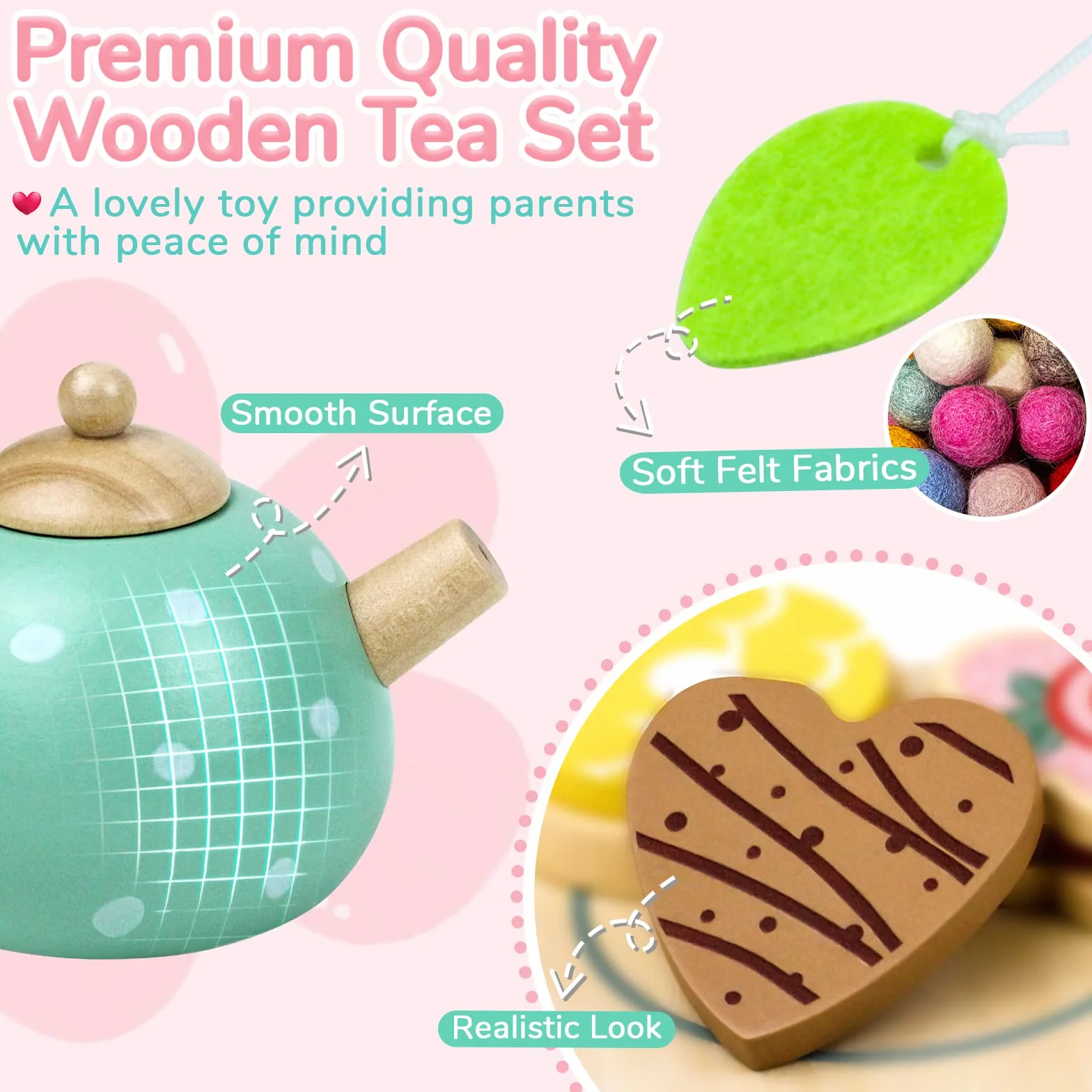Airlab Set Tazzine Gioco per Servizio da Tè, Accessori Cucina Giocattolo Legno per Bambina Bambini, Set Cibo Finto Giocattolo per Cucina Bambini, Regalo Bambino Compleanno Pasqua Halloween Natale