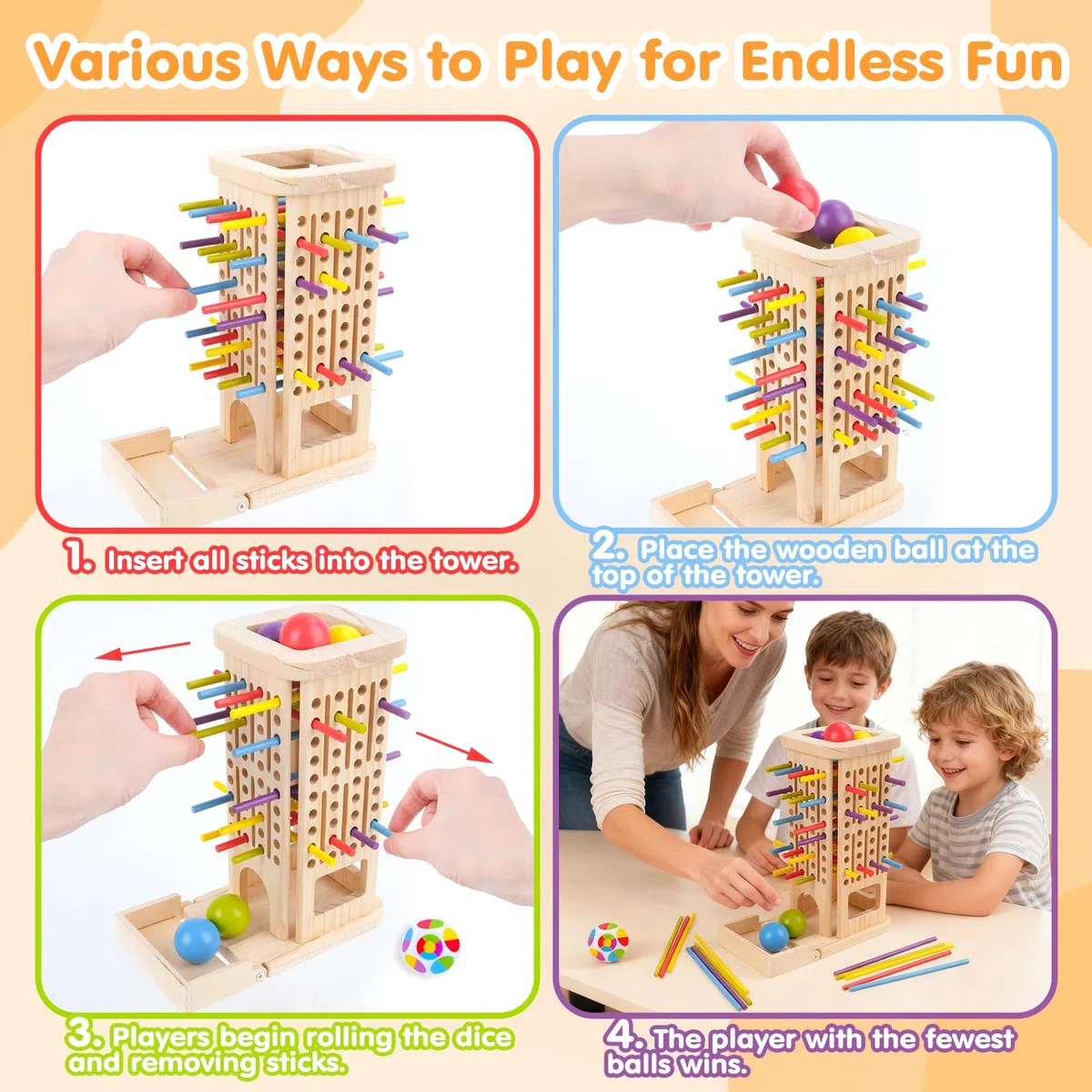 Gioco Montessori per bambini dai 3 ai 6 anni, gioco da tavolo in legno con 40 bastoncini colorati, gioco educativo per tutta la famiglia, regalo di compleanno per bambini e bambine dai 3 ai 6 anni