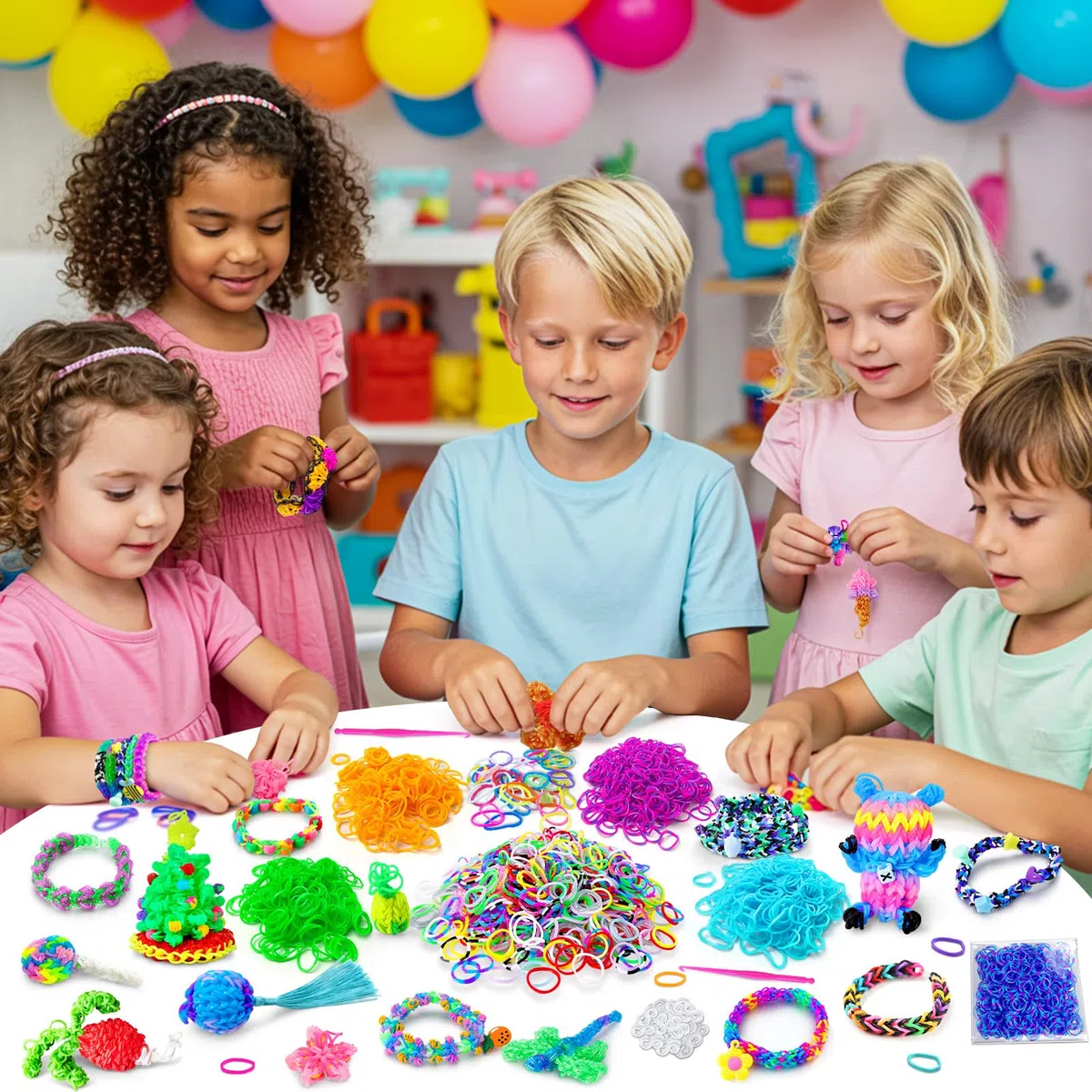 ROSHUKG Set di 10000 elastici per bambini, 50 colori, per tessitura, fai da te, regalo