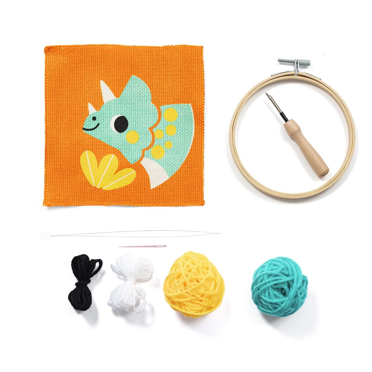 My Mandarine KC162C - un kit punto croce per bambini PUNCH NEEDLE - quadretto 18x18 cm - a partire dai 6 anni - DINO
