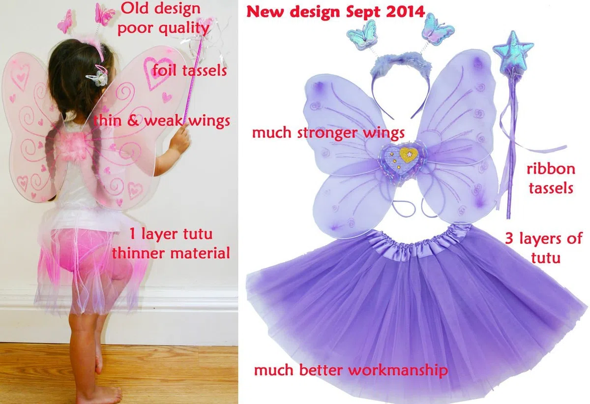 Fun Play costume da fata viola – Farfalla fata ali, tutù, bacchetta magica e fascia, per 3 – 8 anni viola