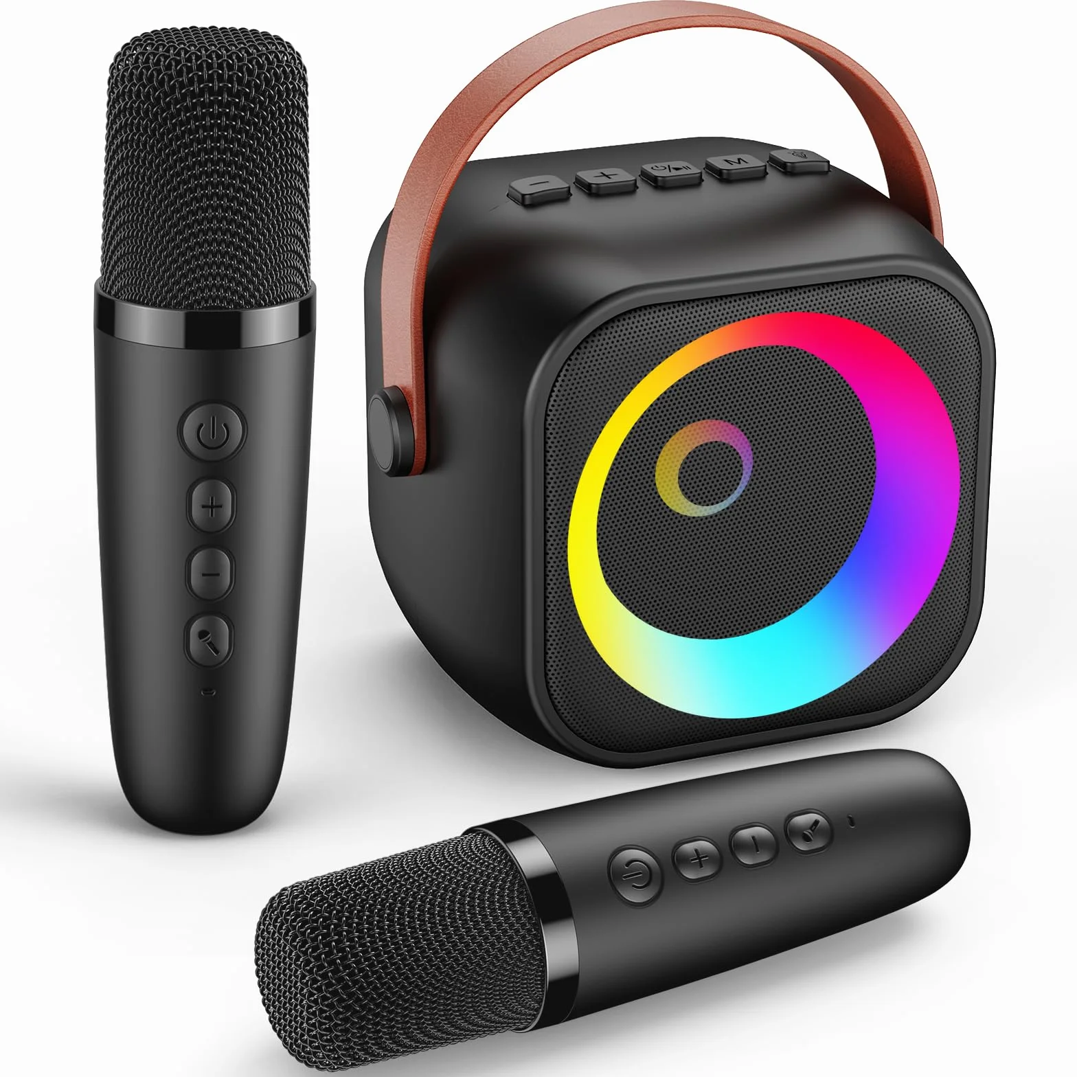 Karaoke per Bambini con 2 Microfoni Wireless & Luci LED - Microfono Bluetooth Effetti Voce 3-12 Anni