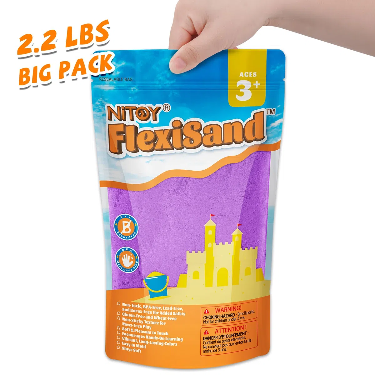 NiToy FlexiSand Arena da gioco da 1 kg, non si asciuga mai e si spegne per 3 anni e oltre, ricambio in bulk per giocattoli sensoriali da scatola di sabbia, ideale per modellare, stringere e plasmare