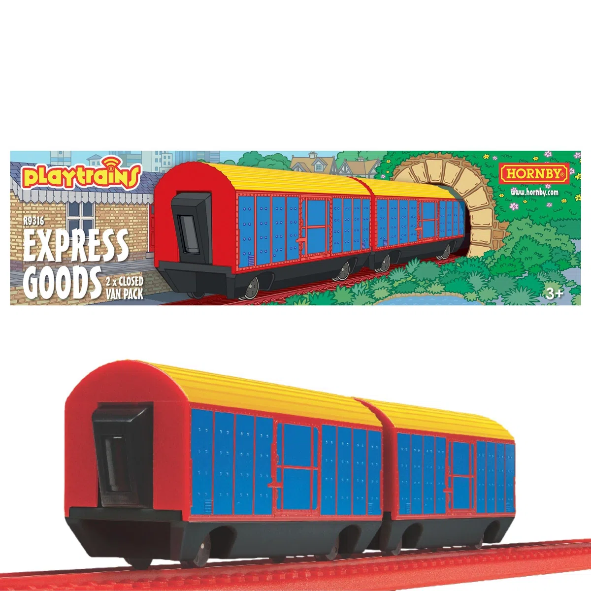 Hornby Playtrains, Pacchetto Furgone Chiuso Express Goods per Playtrains Treni a Batteria telecomandati, Set di Trenini Giocattolo per Bambini Accessori per età 3+