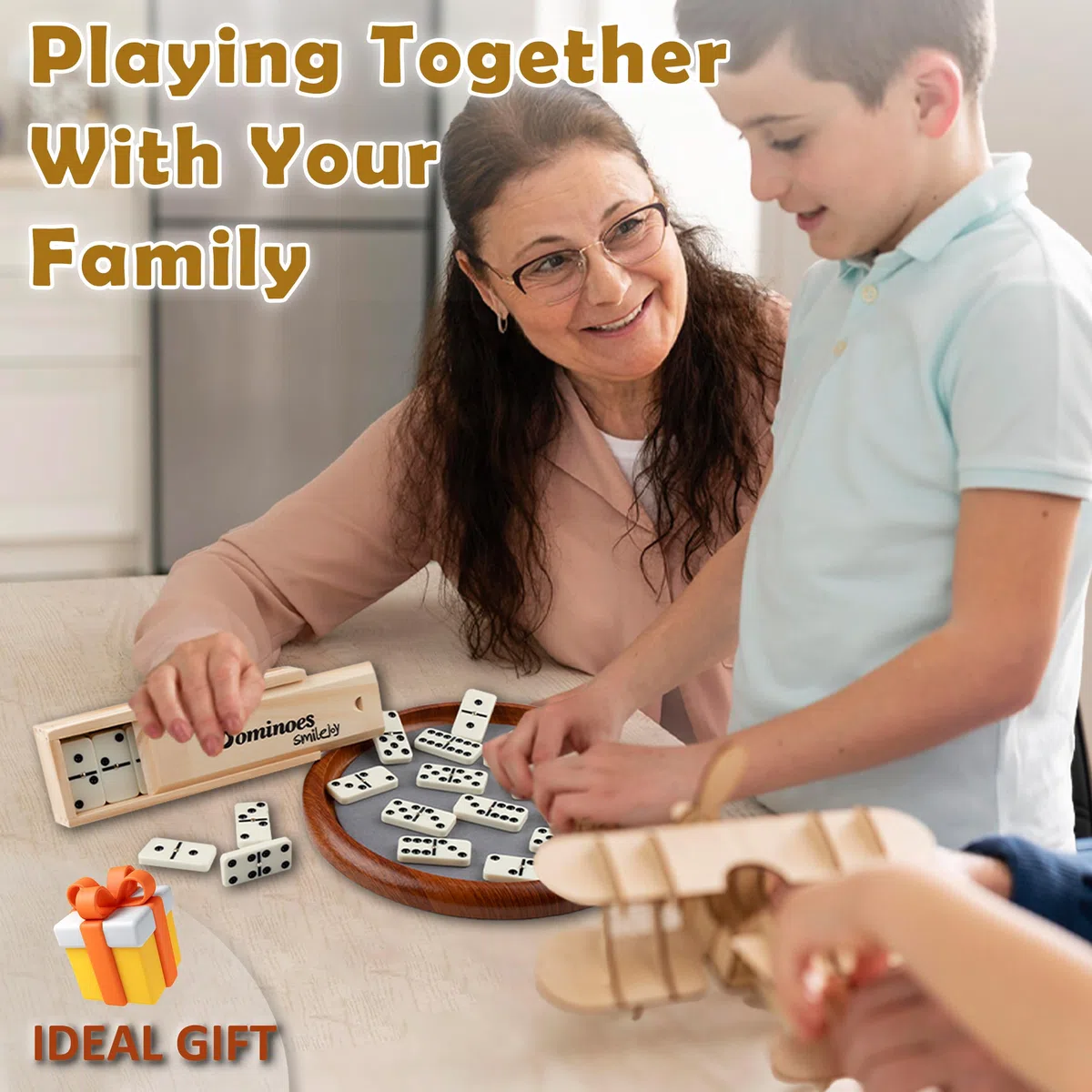 Smilejoy Dominoes Set per Adulto Doppio 6 Domino Game per Giochi Da Tavolo Classici Domino Gioco Set 28 Pezzi con Caso Legno Naturale (2 Giocatori)