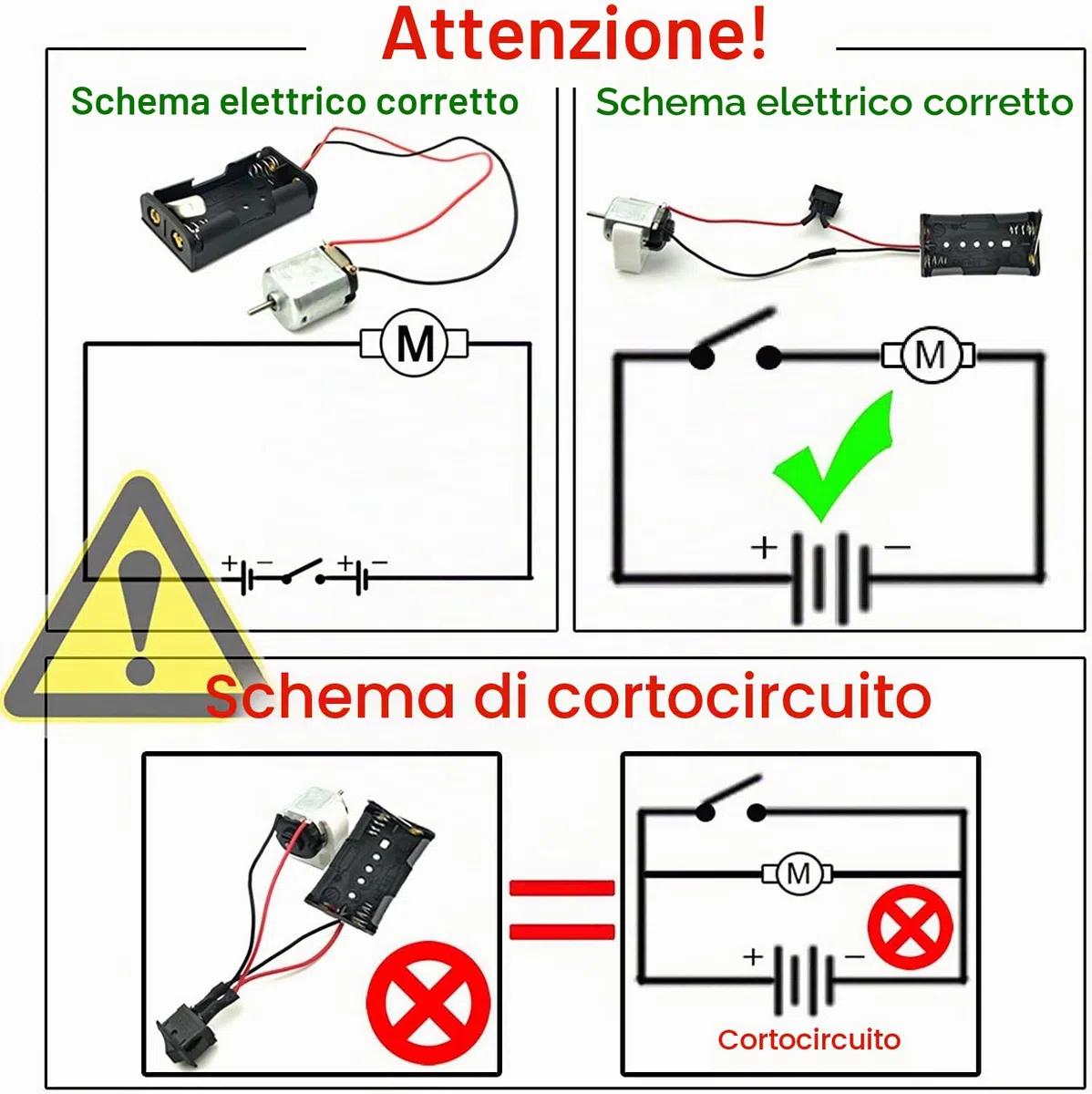GTIWUNG 8Pcs DC Mini Motore Elettrico Rettangolare 1.5-6V 15000RPM con 8xInterruttore a Bilanciere +8 xAA Motore Porta Batteria+16 xCoccodrillo Clip+2 xFilo Elettronico 1m