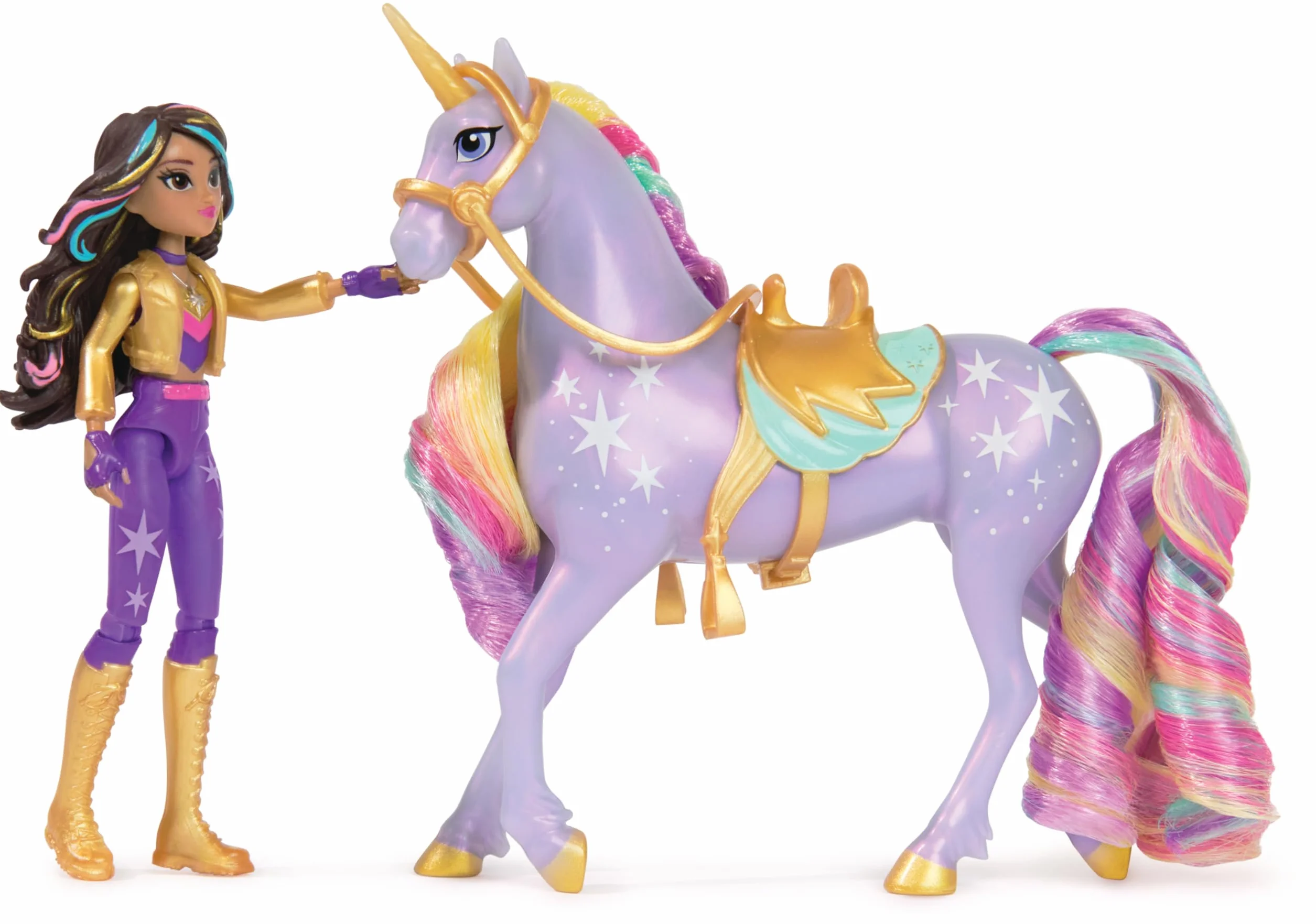 Set Unicorn Academy, Sophia & Wildstar con 2 Accessori Per l'Equitazione e Strumento per lo Styling dei Capelli, Bambole e Unicorni Giocattolo per Bambine, 4+ Anni