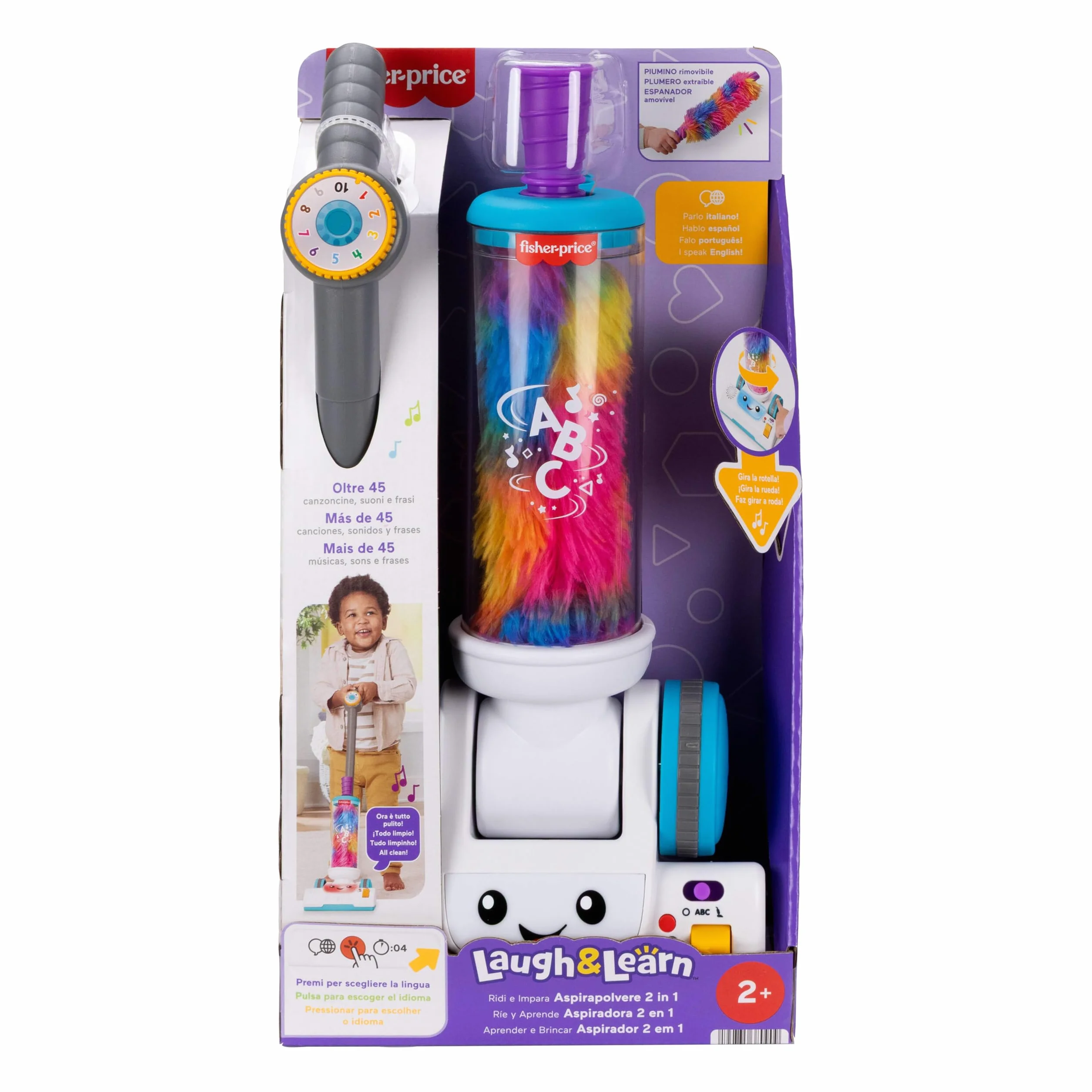 Fisher-Price Aspirapolvere e Spolverino 2 in 1 Set Giocattolo con 45 Canzoni Luci Suoni Italiano 2+ Anni JMM34