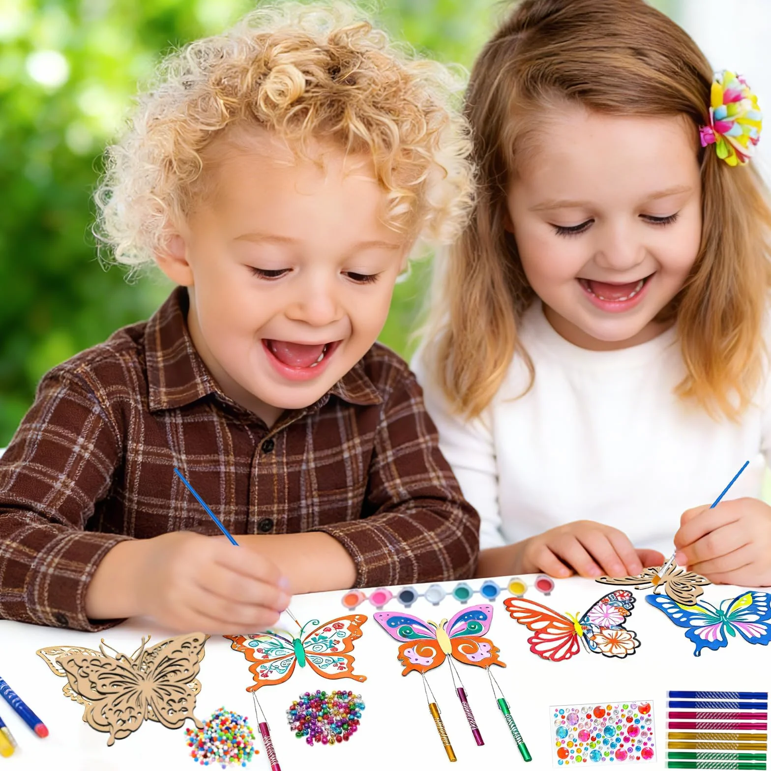 Beafaeur 174 Pezzi Campane a Vento Farfalla Kit, Bambini Primavera ​Regalo Craft per Dipingere con Farfalle Pendente in Fiori, Campana, Decor Pasquali Fai Da Te Bomboniere Giardino di Casa Corridoio
