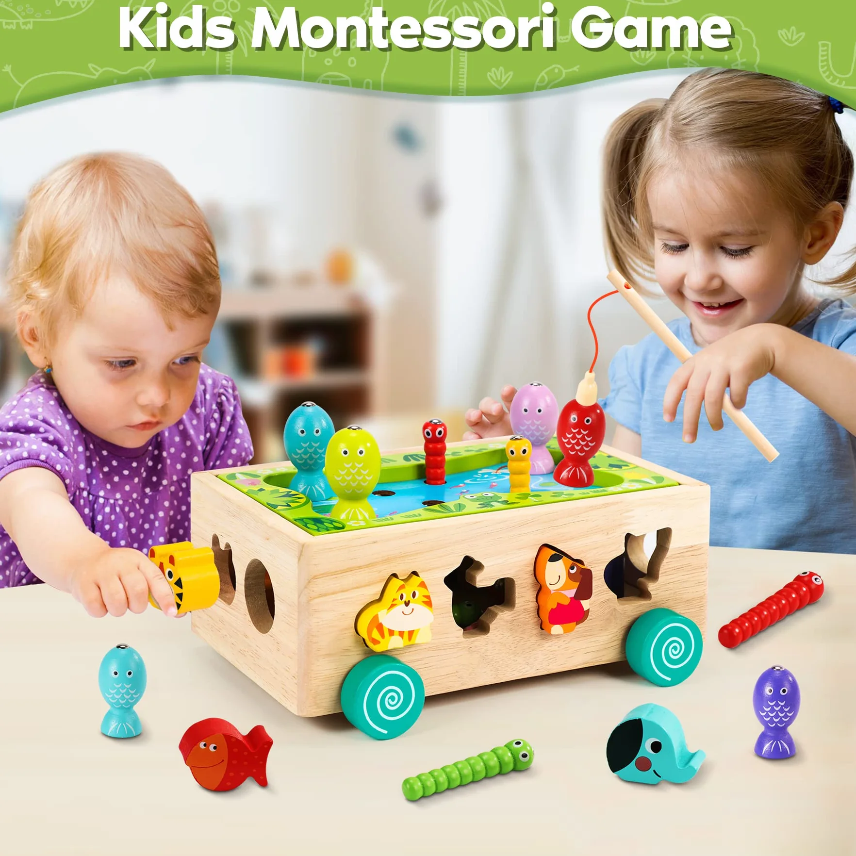 Giochi Montessori 2 Anni | 6 in 1 Magnetici di Pesca in Legno Abilità Motorie Giocattoli Educativi | Giochi per Bambini di 2 Anni| Educativi Regali Pasqua Bambino 2 3 4 Anni Bambini Bambina