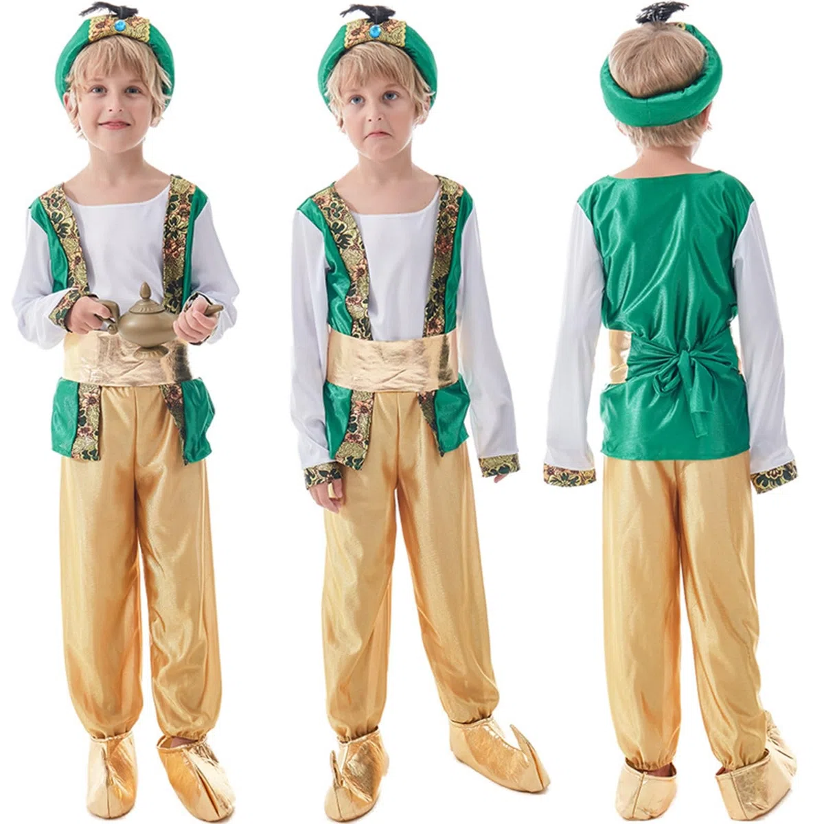 Costume da Magio Verde Bambini Costume da principe di Aladino, costume da cosplay
