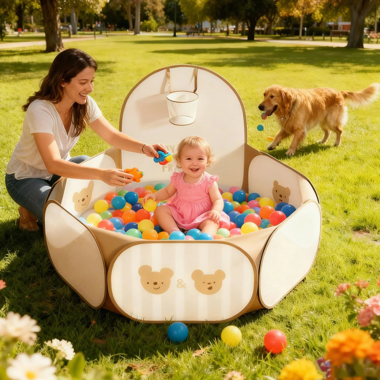 Piscina Di Palline Per Bambini Pieghevole, 80x108cm Recinto Con Palline Per Bambini, Con Cerchio Da Basket, Borsa Portaoggetti, parcos Giochi Bambinis, Per Interni/Esterni, Pallines Non Incluse