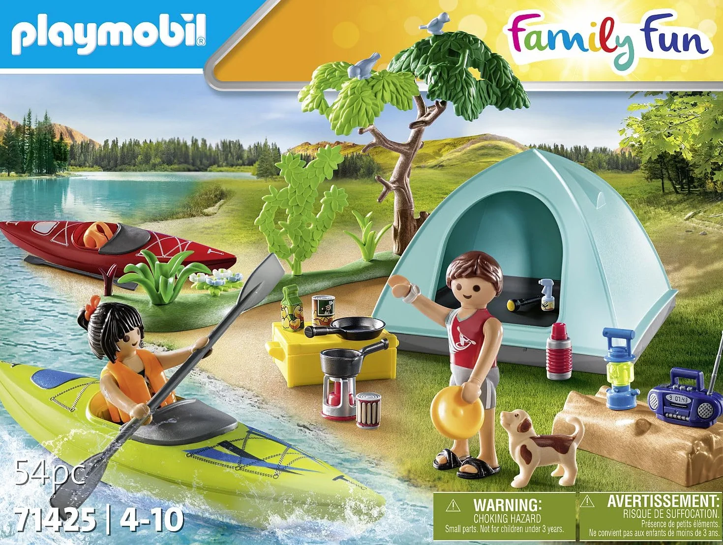 PLAYMOBIL Family Fun 71425 Avventura in Canoa, Camping, Divertente Avventura all'aperto in Campeggio, Canoa e falò, Una Vacanza condivisa nella Natura, Giocattolo per Bambini dai 4 Anni in su