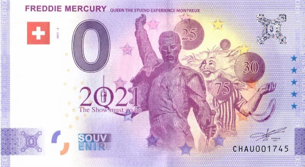Banconota da 0 Euro Freddie Mercury IV · Queen · Souvenir Zero €