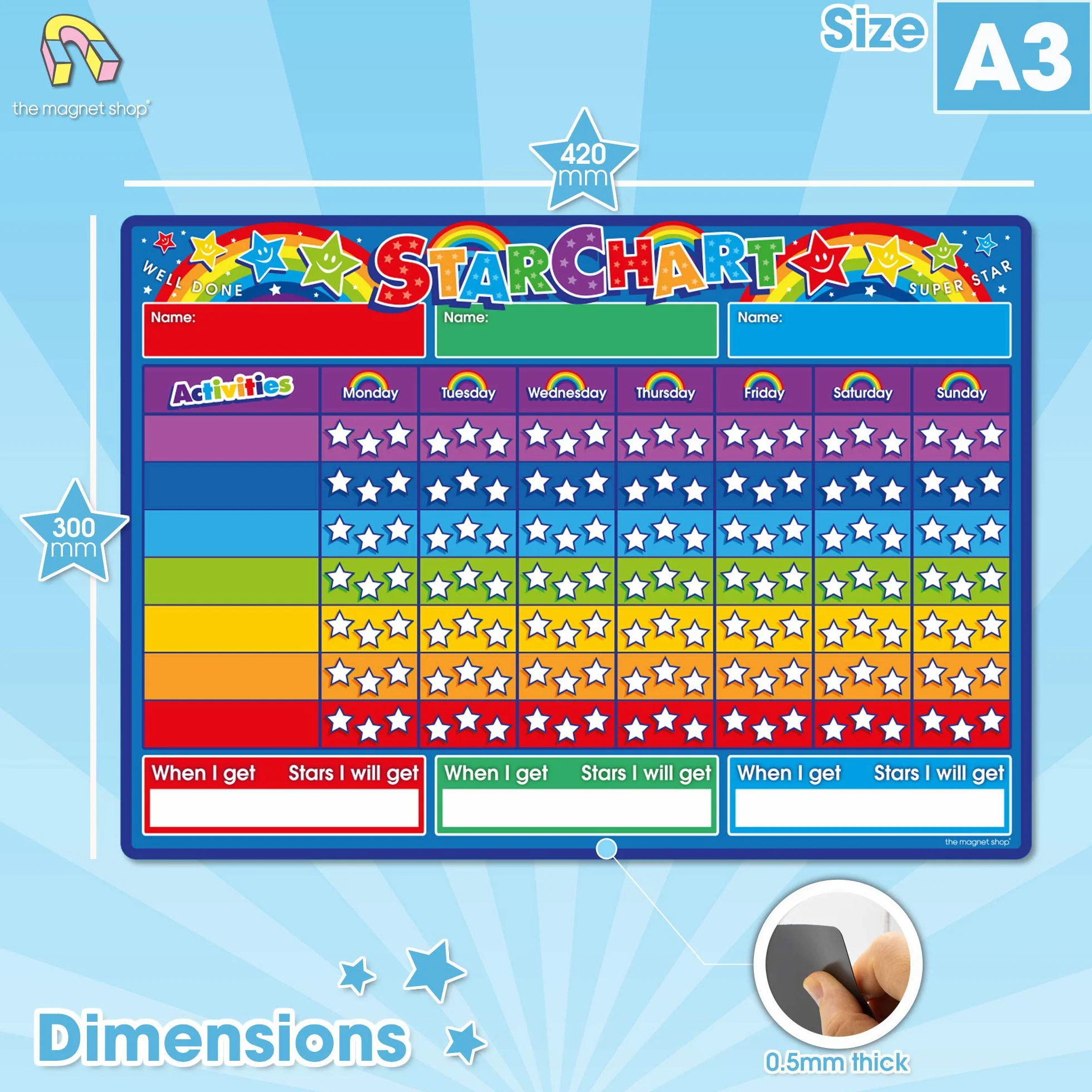 TMS Tabella dei premi per Bambini | Grafico Magnetico a Stella per riconoscere e Ispirare Il Buon comportamento in Bambini e Bambini, Ragazzi e Ragazze | con 4 Penne magnetiche Colorate a Secco