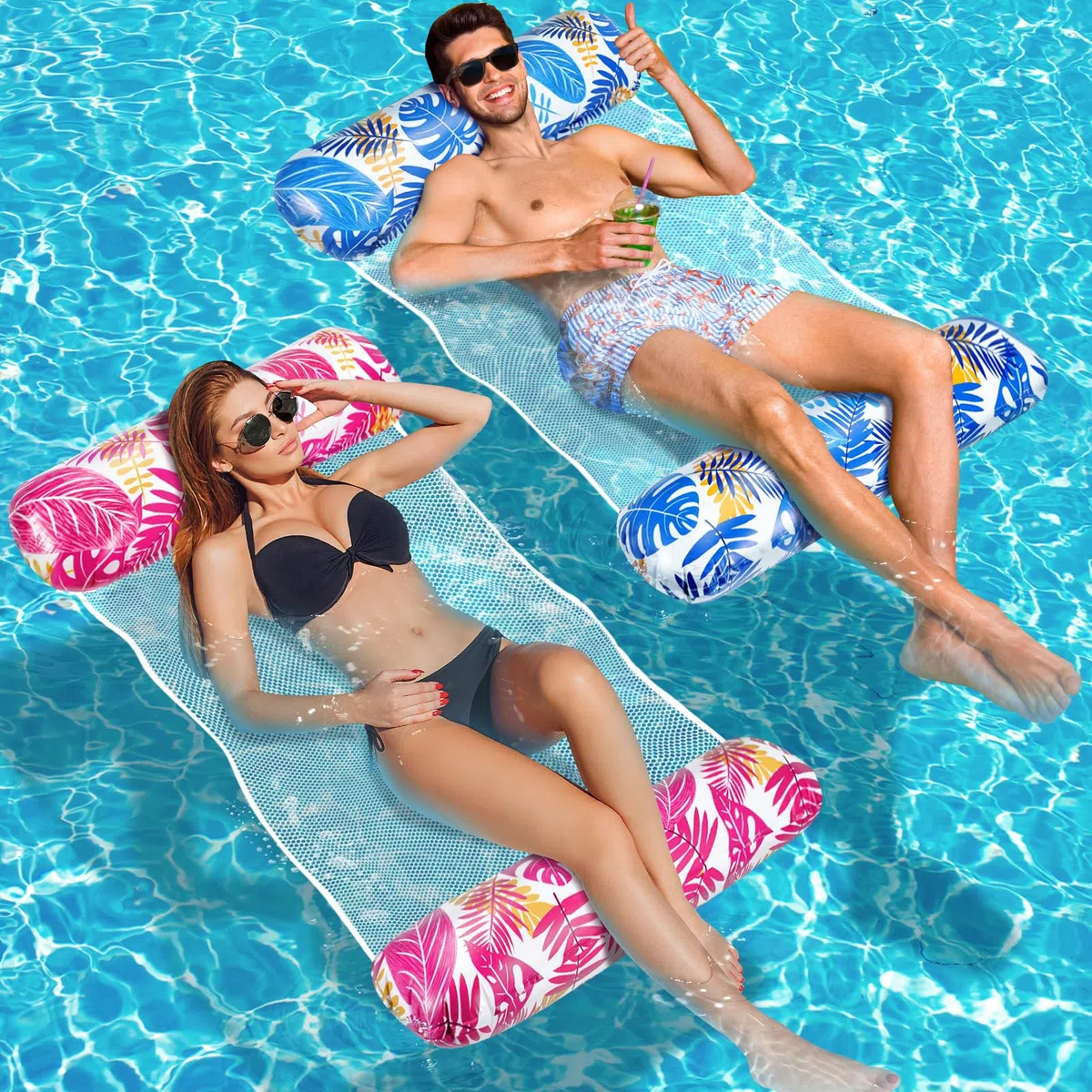 WEARXI Materassino Mare XL, 2 pezzi Materassino Piscina 4 in 1, Materassino Gonfiabile Mare Piscina, Gonfiabili Piscina, Gonfiabili per Piscina, Amaca Galleggiante, Amaca Gonfiabile Mare