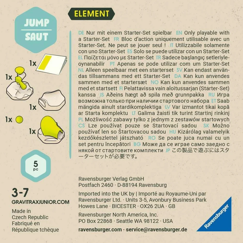 Ravensburger 23749 GraviTrax Junior Element Jump, pista in marmo per bambini dai 3 anni in su