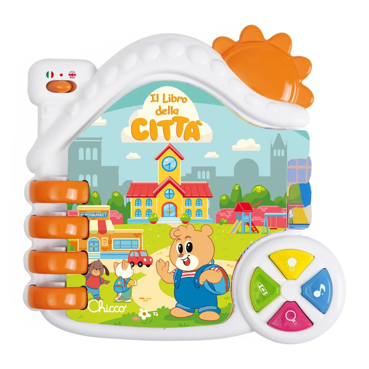 Chicco Libro Interattivo Bilingue Italiano/Inglese con 9 Pagine, Gioco Educativo Prime Parole, Luci e Suoni della Città, Apprendimento Linguistico, Gioco per Bambini, Centro attività, 6-36 Mesi