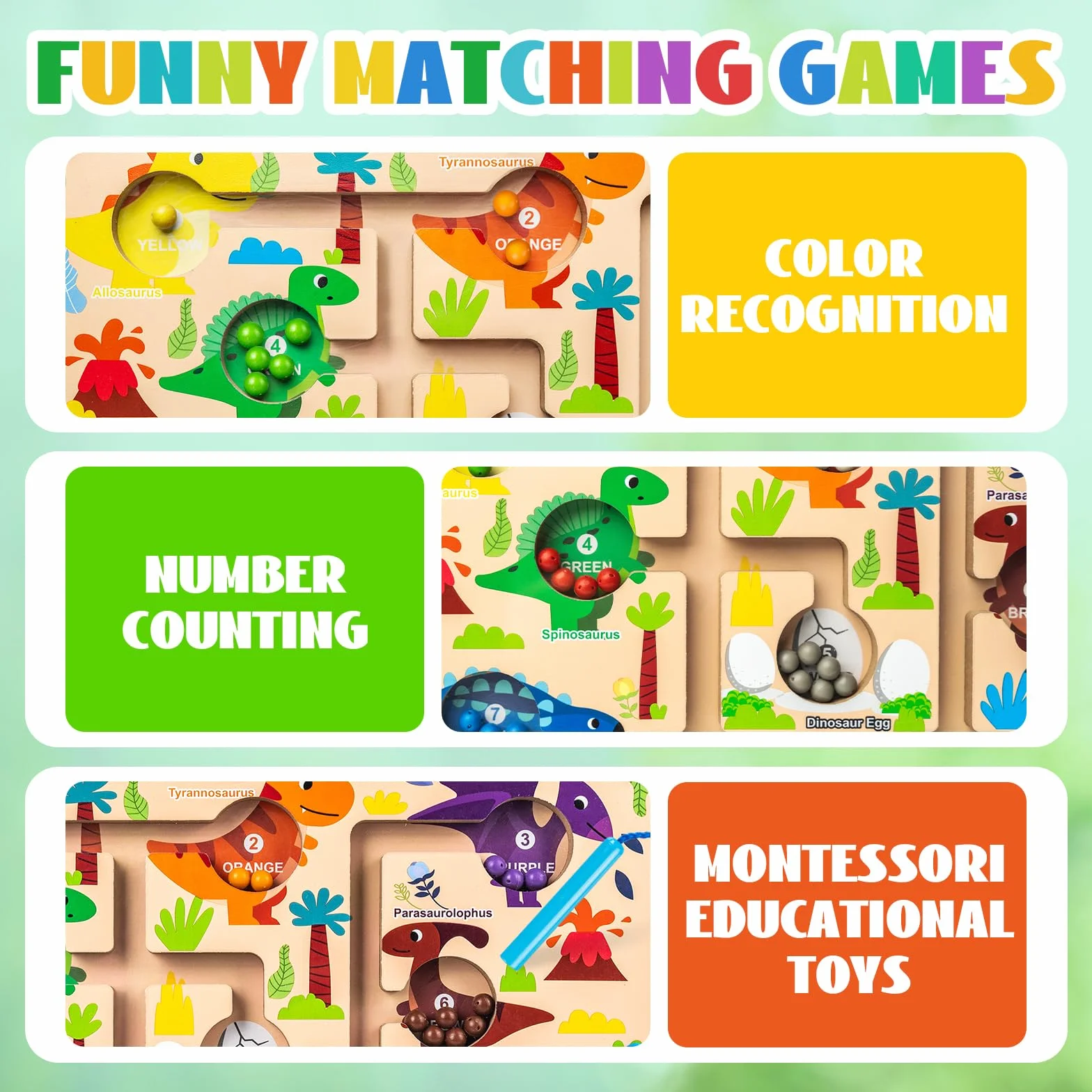 Labirinto Magnetico Giochi Montessori, Commodum Giochi Montessori Bambini, Colori e Numeri Gioco di Abbinamento, Puzzle Bambini, Dinosauro Gioco Bambini, Regalo per Bambini 3 4 5 6 Anni