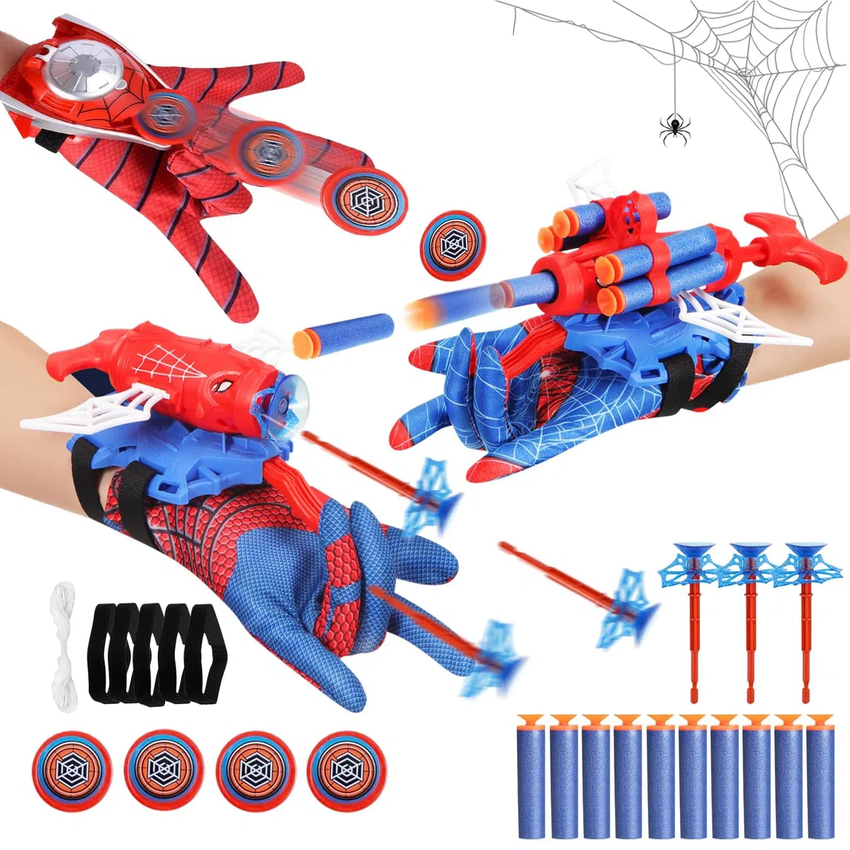 Set di 3 Spiderm Guanti per Bambino, Launcher Glove Spara Ragnatele, Giochi Spiderm 3 4 5 6 7 Anni, Giocattolo da Polso Cosplay Supereroe, Regalo Compleanno e Feste Bambini (B)