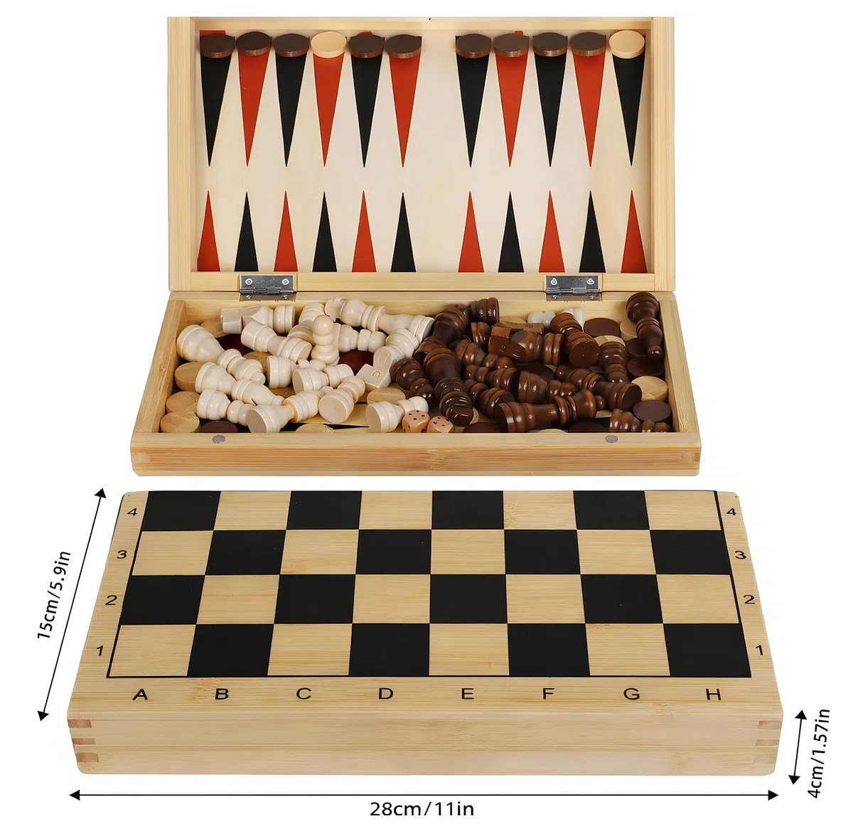 Scacchi Dama Backgammon Scacchiera in Legno Pieghevole Set 3 in 1 cm 29x29 con Pezzi Pedine Dadi in Legno Chess Checkers Backgammon Board Gioco da Tavolo Portatile Set Scacchi Dama Backgammon