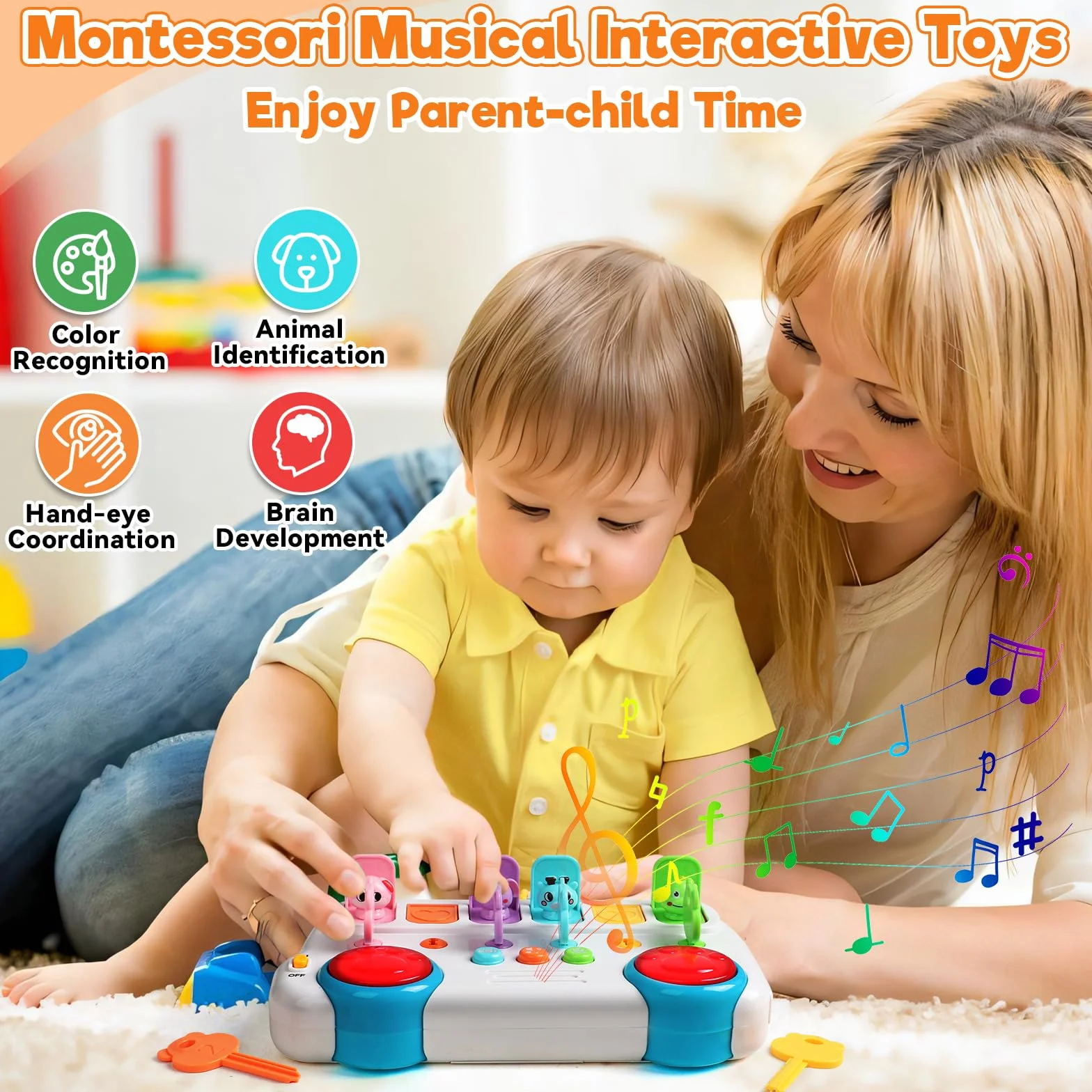 Giochi Bambini 1 Anno - Giochi Montessori 1 Anno 6 Animali Giocattolo per Bambini con Musica e Chiavi, Gioco Bimba Gioco Bambino Giocattoli Educativi Interattivi Bambino Regalo Bimbo Bambina 1 2 Anni