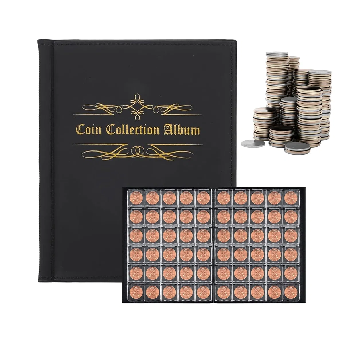 Porta Monete da Collezione 480 Tasche Raccoglitore Monete 2 Euro Rivestimento in Pelle Artificiale Raccoglitore Monete per Collezionisti Raccolta Album Libro Porta Esposizione Espositiva